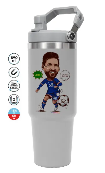 Lionel Messi drawing — ΓΚΡΙ Travel Tumbler Θερμός με χερούλι και καλαμάκι 890ml