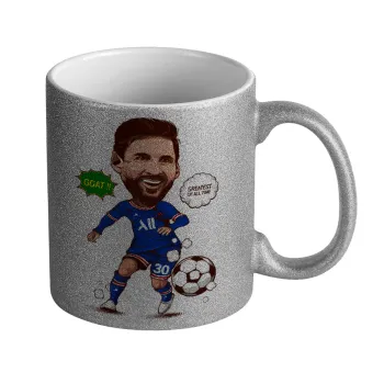 Lionel Messi drawing, Κούπα Ασημένια Glitter που γυαλίζει, κεραμική, 330ml