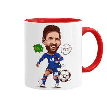 Lionel Messi drawing, Κούπα χρωματιστή κόκκινη, κεραμική, 330ml