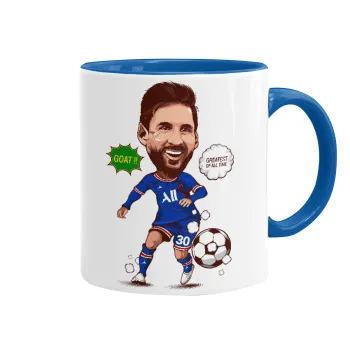 Lionel Messi drawing, Κούπα χρωματιστή μπλε, κεραμική, 330ml