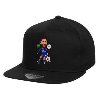 Lionel Messi drawing, Children's Flat Snapback Hat, Black (100% COTTON, CHILD, UNISEX, ONE SIZE)