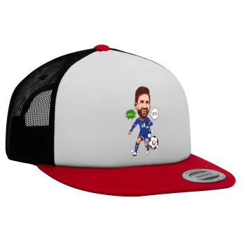 Lionel Messi drawing, Καπέλο Ενηλίκων Foam Flat Snapback με Δίχτυ Κόκκινο-Λευκό-Μαύρο (POLYESTER, ΕΝΗΛΙΚΩΝ, UNISEX, ONE SIZE)