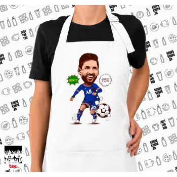 Lionel Messi drawing, Ποδιά μακριά Σεφ ολόσωμη με τσέπες white (ΕΝΗΛΙΚΩΝ)