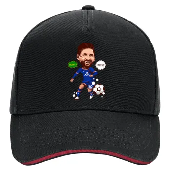 Lionel Messi drawing, DRILL Adult Ultimate Hat BLACK/RED, (100% COTTON, ADULT, UNISEX, ONE SIZE)
