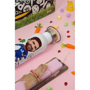 Lionel Messi drawing, Πασχαλινή Λαμπάδα με παγούρι μεταλλικό (620ml, stainless steel) & κερί αρωματικό πλακέ (30cm) (ΡΟΖ)