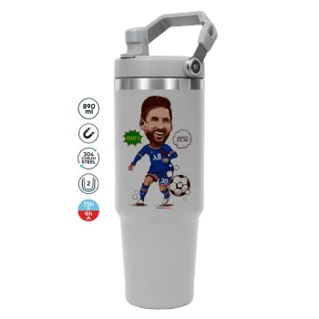 Lionel Messi drawing, ΓΚΡΙ χρώματος Θερμός Ανοξείδωτο 890ml (30oz) με χερούλι
