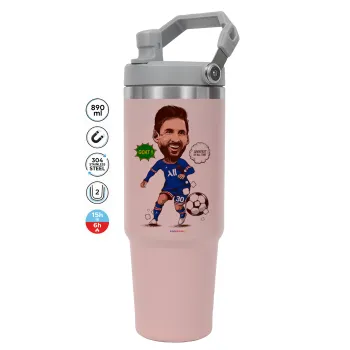 Lionel Messi drawing, Pink color, 890ml (30oz) stainless Steel Tumbler with Handle