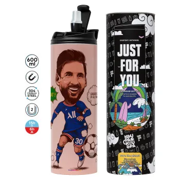 Lionel Messi drawing, Tumbler stainless steel PINK 600ml