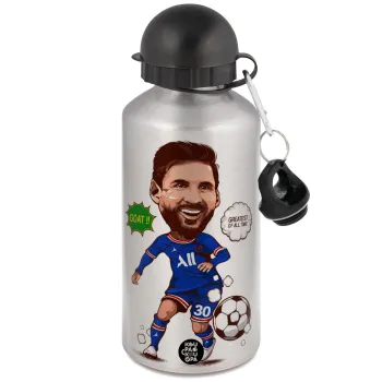 Lionel Messi drawing, Μεταλλικό παγούρι νερού, Ασημένιο, αλουμινίου 500ml