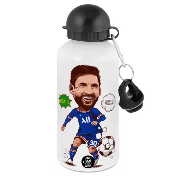 Lionel Messi drawing, Metal water bottle, White, aluminum 500ml