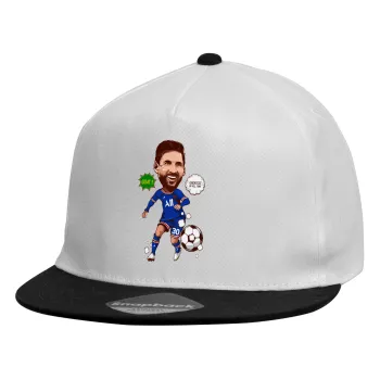 Lionel Messi drawing, Καπέλο παιδικό Flat Snapback, Λευκό (100% ΒΑΜΒΑΚΕΡΟ, ΠΑΙΔΙΚΟ, UNISEX, ONE SIZE)