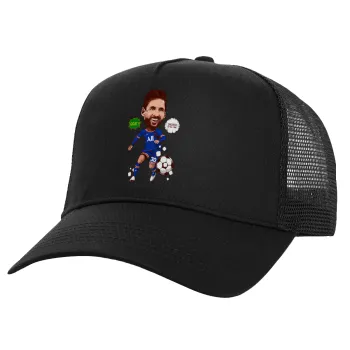 Lionel Messi drawing, Καπέλο Ενηλίκων Structured Trucker, με Δίχτυ, Μαύρο (100% ΒΑΜΒΑΚΕΡΟ, ΕΝΗΛΙΚΩΝ, UNISEX, ONE SIZE)