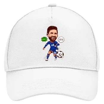 Lionel Messi drawing, Adult Baseball Cap, Drill, White (100% COTTON, ADULT, UNISEX, ONE SIZE)