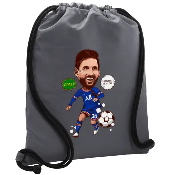 Lionel Messi drawing, Τσάντα πλάτης πουγκί GYMBAG ΓΚΡΙ, με τσέπη (40x48cm) & χονδρά κορδόνια