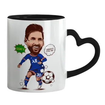 Lionel Messi drawing, Κούπα καρδιά χερούλι μαύρη, κεραμική, 330ml
