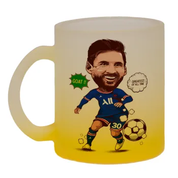 Lionel Messi drawing, Κούπα γυάλινη δίχρωμη με βάση το κίτρινο ματ, 330ml