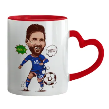 Lionel Messi drawing, Mug heart red handle, ceramic, 330ml