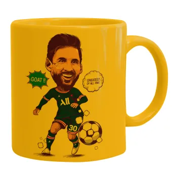 Lionel Messi drawing, Ceramic coffee mug yellow, 330ml