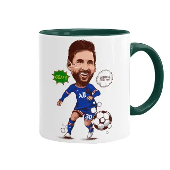 Lionel Messi drawing, Κούπα χρωματιστή πράσινη, κεραμική, 330ml