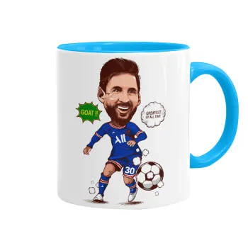 Lionel Messi drawing, Κούπα χρωματιστή γαλάζια, κεραμική, 330ml