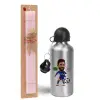 Easter Set, metallic Silver aluminum water bottle (500ml) & scented flat Easter candle (30cm) (PINK)