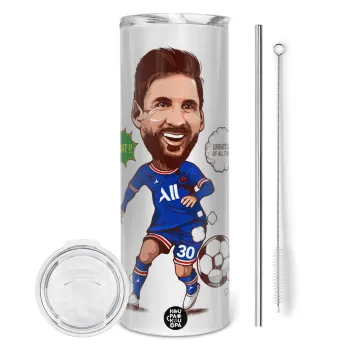 Lionel Messi drawing, Tumbler stainless steel 600ml, with metal straw & cleaning brush