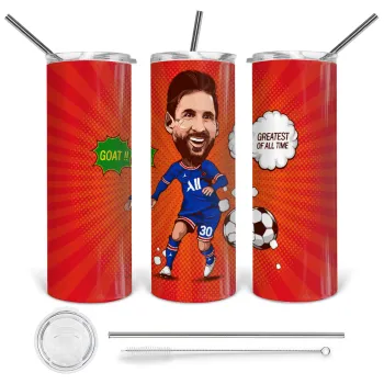 Lionel Messi drawing, Tumbler stainless steel 600ml, with metal straw & cleaning brush