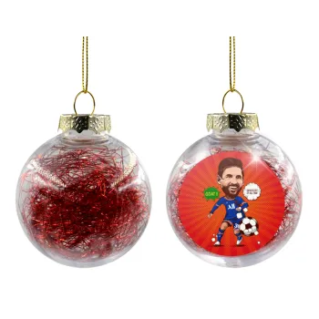 Lionel Messi drawing, Transparent Christmas tree ball ornament with red filling 8cm