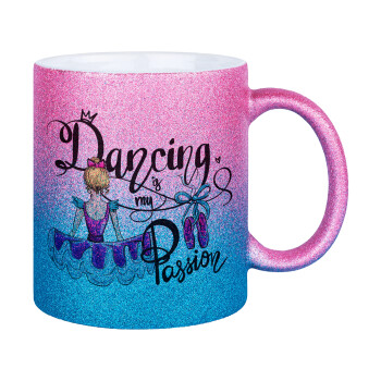 Dancing is my Passion, Κούπα Χρυσή/Μπλε Glitter, κεραμική, 330ml