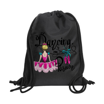 Dancing is my Passion, Τσάντα πλάτης πουγκί GYMBAG Μαύρη, με τσέπη (40x48cm) & χονδρά κορδόνια