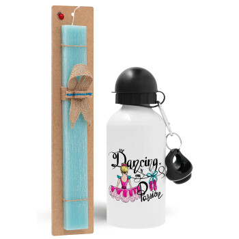 Dancing is my Passion, Easter Set, metallic aluminum water bottle (500ml) & scented flat candle (30cm) (TURQUOISE)