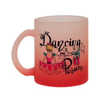 Dancing is my Passion, Κούπα γυάλινη δίχρωμη με βάση το κόκκινο ματ, 330ml