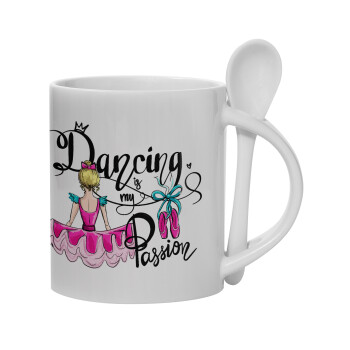 Dancing is my Passion, Ceramic coffee mug with Spoon, 330ml (1pcs)