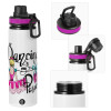 Metallic water bottle with safety lid, 850ml aluminum