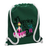 Backpack pouch GYMBAG BOTTLE GREEN, with pocket (40x48cm) & thick white cords