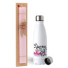 Easter Set, metallic stainless steel water bottle (750ml) & scented flat Easter candle (30cm) (PINK)