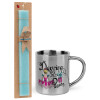 Easter Set, metallic thermal cup (300ml) & aromatic flat Easter candle (30cm) (TURQUOISE)
