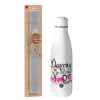 Easter Set, metallic stainless thermos bottle (500ml) & scented flat Easter candle (30cm) (GRAY)