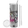 Tumbler stainless steel Silver 600ml, with metal straw & cleaning brush