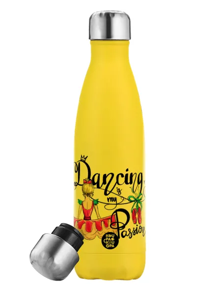 Dancing is my Passion — Yellow Stainless Steel Metallic Thermos, double-walled, 500ml
