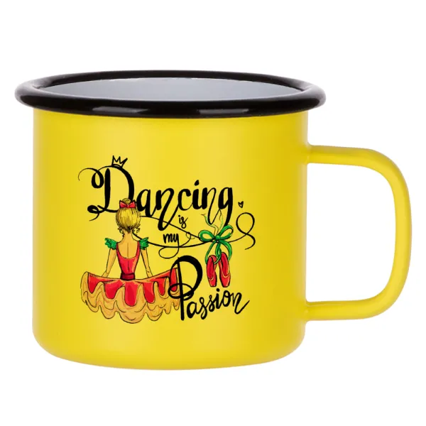 Dancing is my Passion — Κούπα Μεταλλική εμαγιέ ΜΑΤ Κίτρινη 360ml