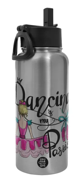 Dancing is my Passion — Metal mug thermo Silver with Straw and Spout Lid (Stainless steel), double wall, 950ml