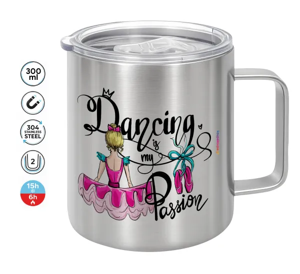 Dancing is my Passion — Double-walled stainless steel mug 300ml with temperature-retaining lid