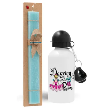 Dancing is my Passion, Easter Set, metallic aluminum water bottle (500ml) & scented flat candle (30cm) (TURQUOISE)