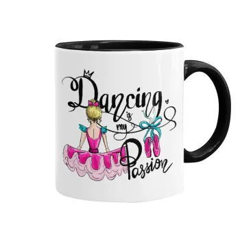 Dancing is my Passion, Κούπα χρωματιστή μαύρη, κεραμική, 330ml