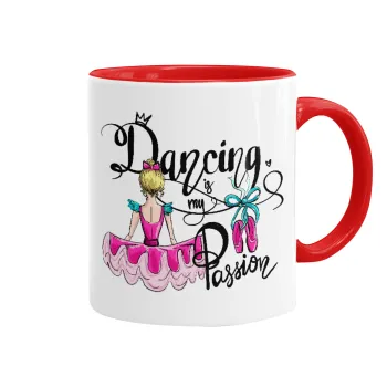 Dancing is my Passion, Κούπα χρωματιστή κόκκινη, κεραμική, 330ml