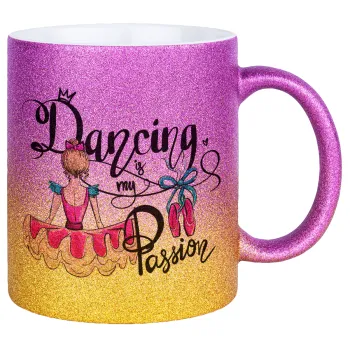 Dancing is my Passion, Κούπα Χρυσή/Ροζ Glitter, κεραμική, 330ml