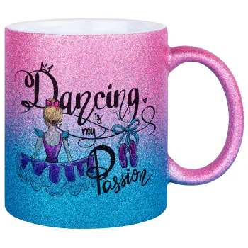 Dancing is my Passion, Κούπα Χρυσή/Μπλε Glitter, κεραμική, 330ml