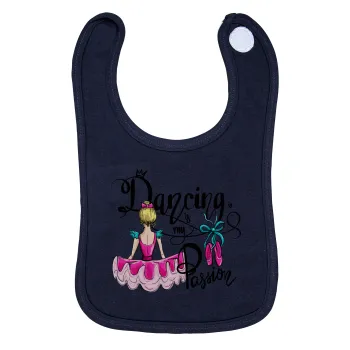 Dancing is my Passion, Σαλιάρα με Σκρατς 100% Organic Cotton Μπλε (0-18 months)