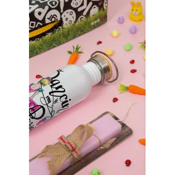 Dancing is my Passion, Easter Set, SS Metallic water bottle (620ml, stainless steel) & scented flat Easter candle (30cm) (PINK)